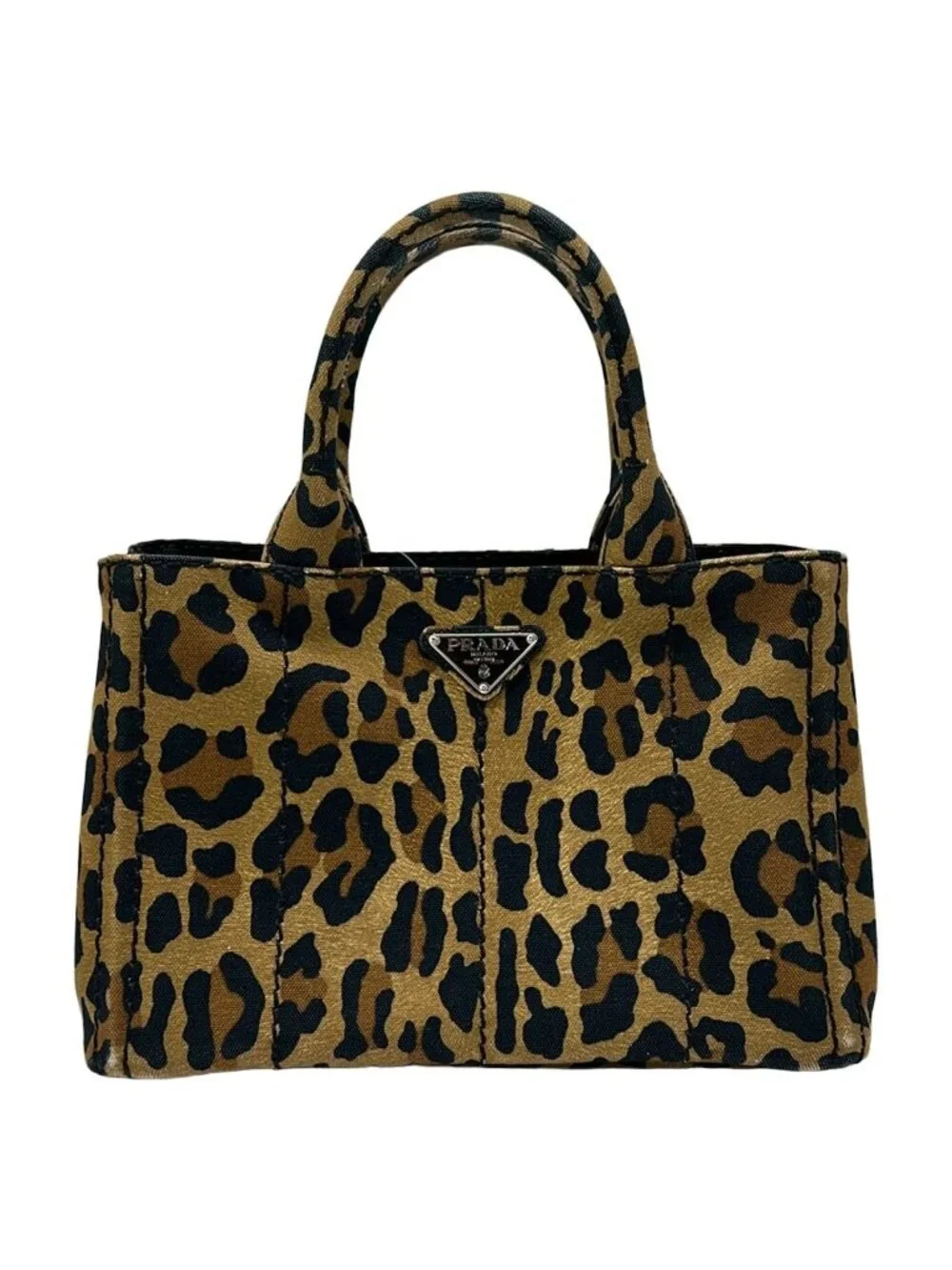Prada Tote Canapa Light Brown Black Leopard Print